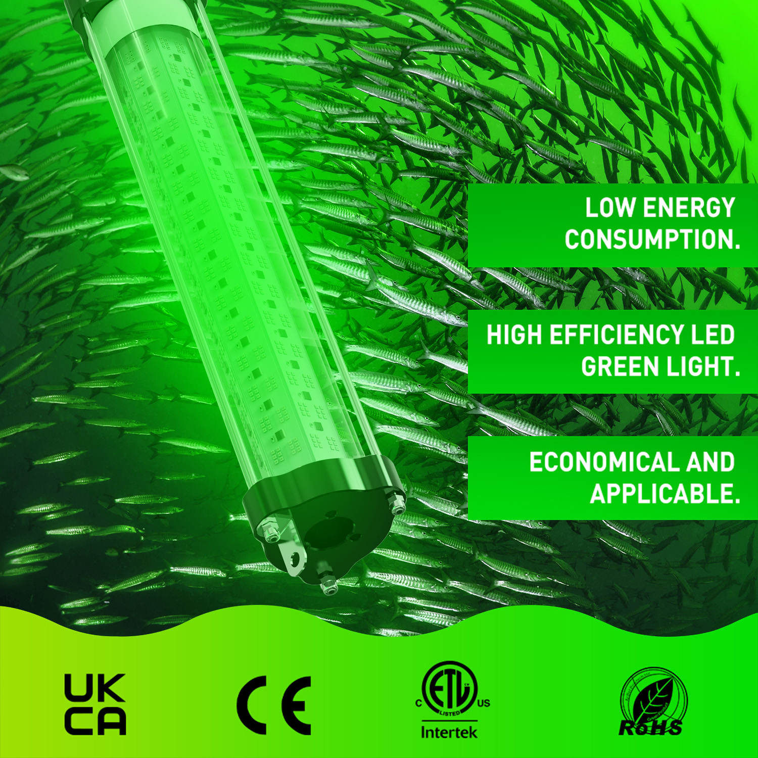 High-Efficiency 1000W Underwater Fishing Light IP68 Waterproof Night Fish Green Light 3000W